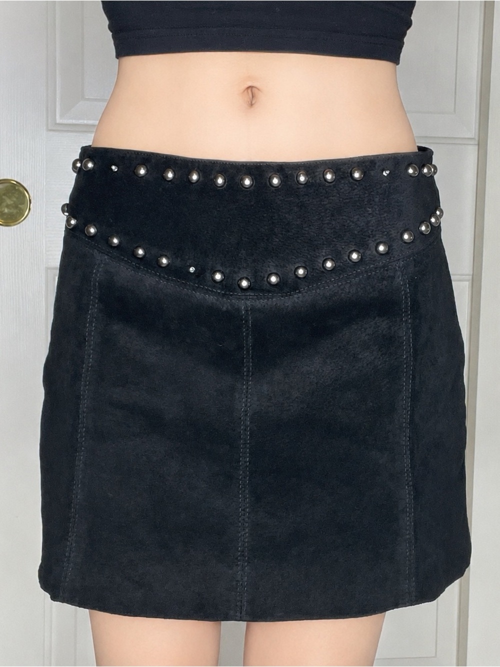 100% Leather Studded Mini Skirt